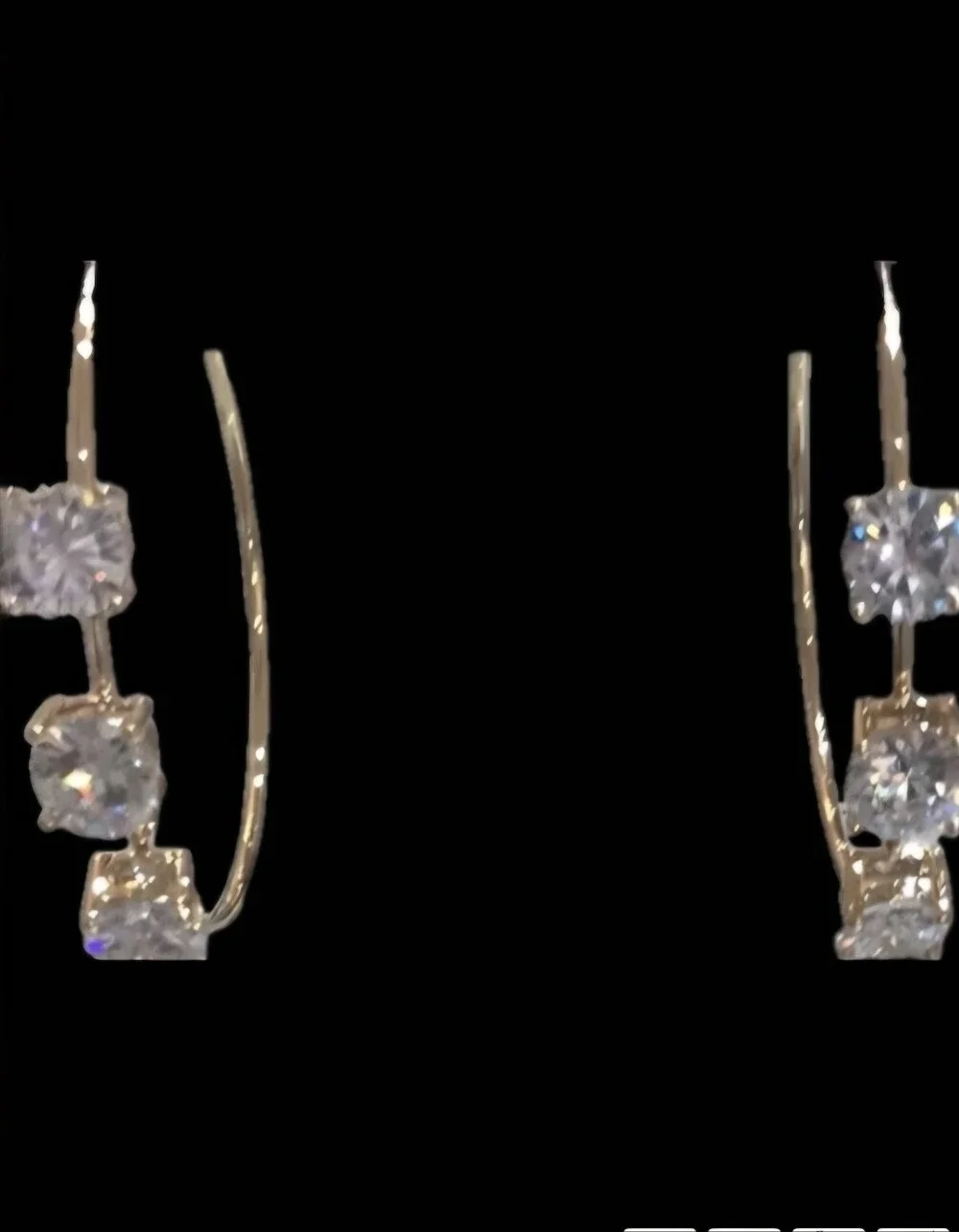 Rhinestone Statement Goldtone Hoop Earrings Levered Post Close Euc